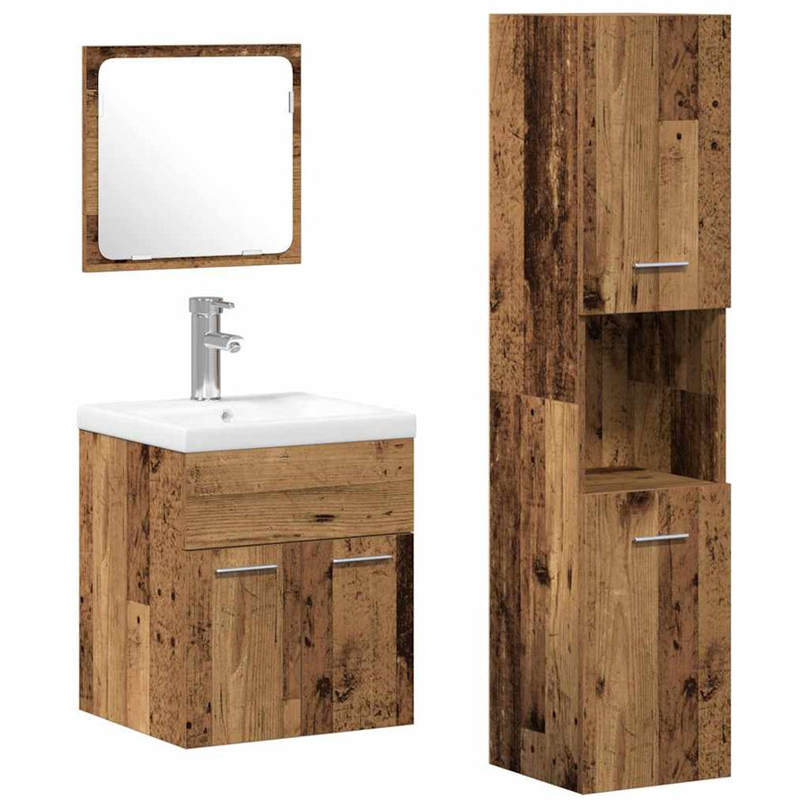 4-Delige Badkamer Meubelset - Geëngineerd Hout 41 x 38.5 x 46 cm Oud hout