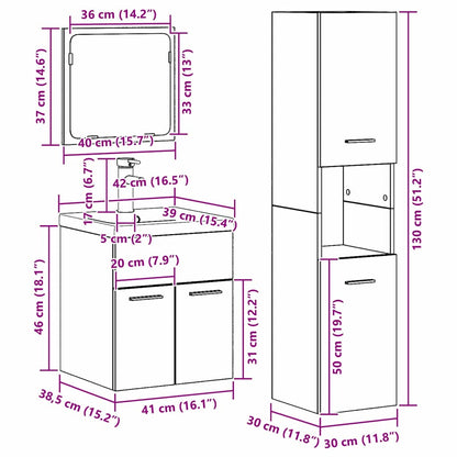 4-Delige Badkamer Meubelset - Geëngineerd Hout 41 x 38.5 x 46 cm Oud hout