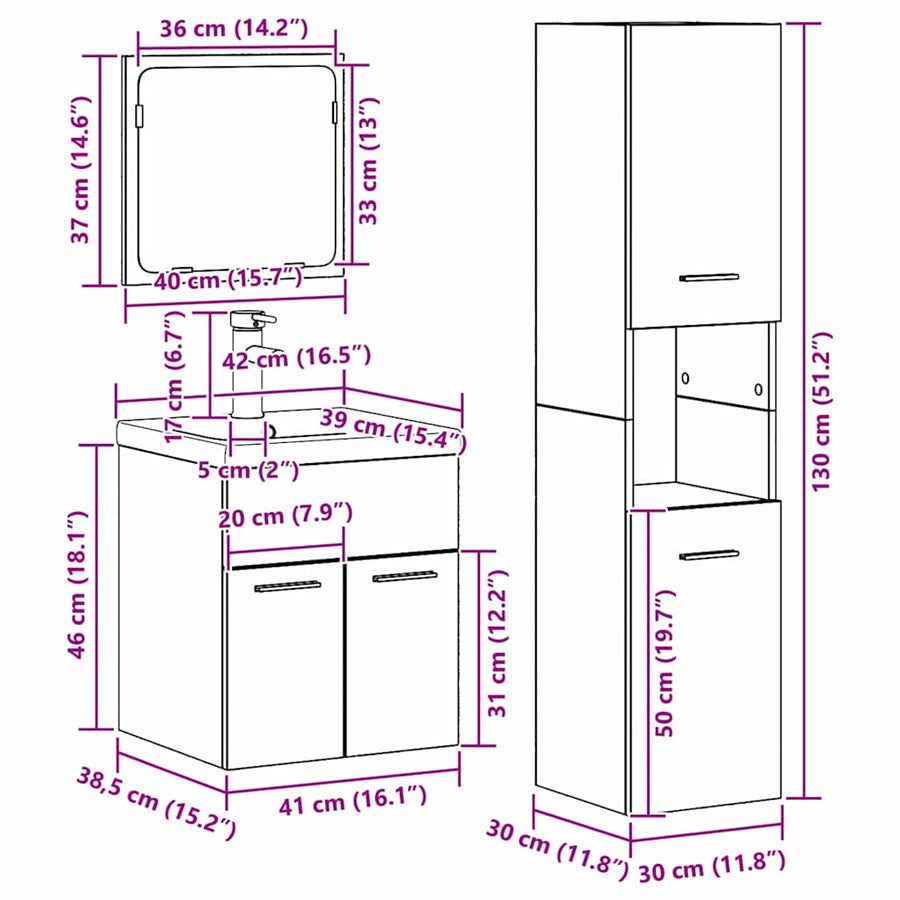 4-Delige Badkamer Meubelset - Geëngineerd Hout 41 x 38.5 x 46 cm Oud hout