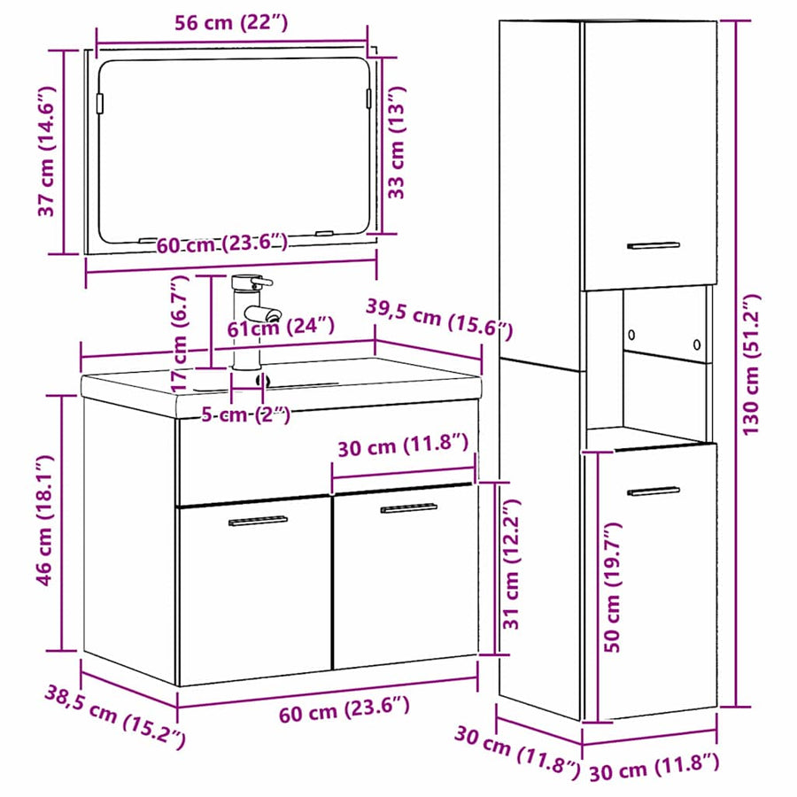 Sets Anders 3 pcs Oude hout 30 x 30 x 130 cm Bewerkt hout