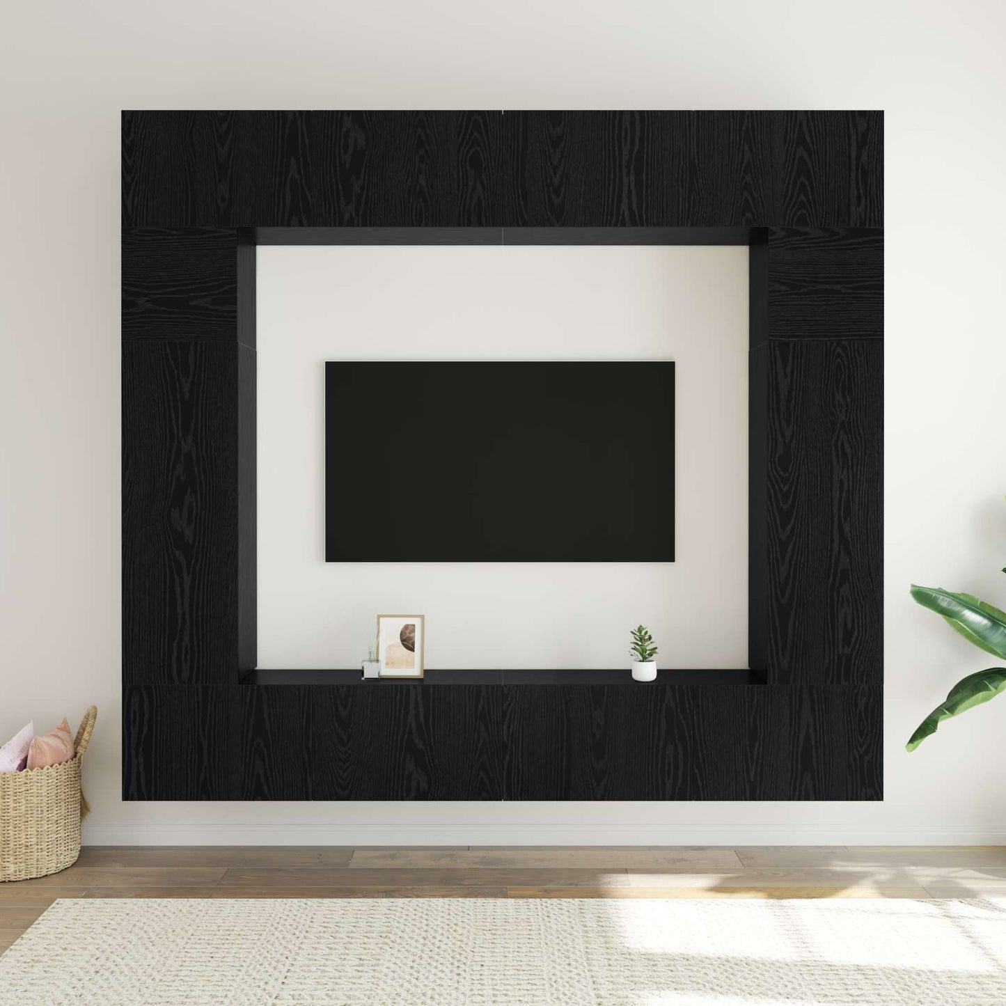 Tv-meubelset Wandgemonteerd 8 pcs Zwart Eiken Bewerkt hout