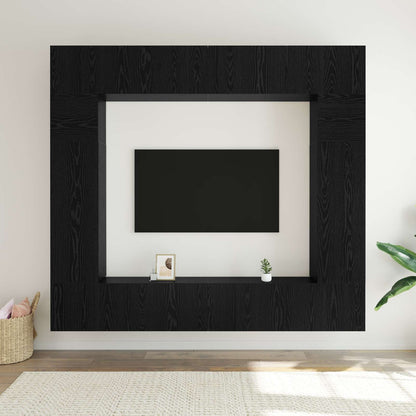Tv-meubelset Wandgemonteerd 8 pcs Zwart Eiken Bewerkt hout