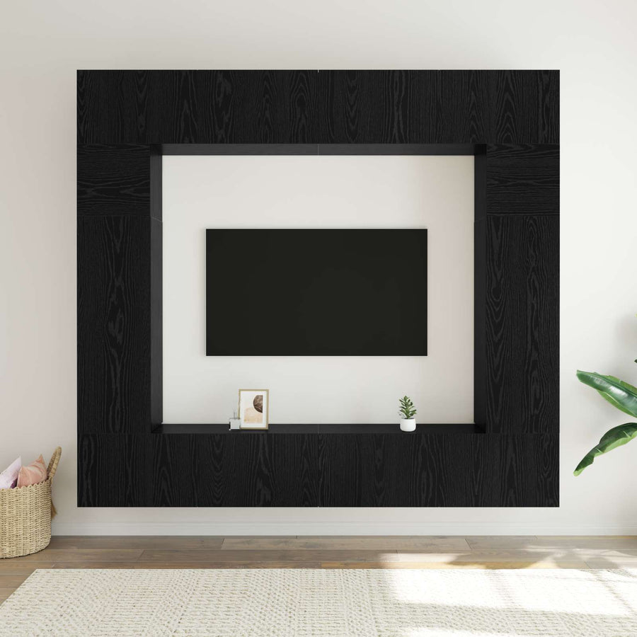 Tv-meubelset Wandgemonteerd 8 pcs Zwart Eiken Bewerkt hout