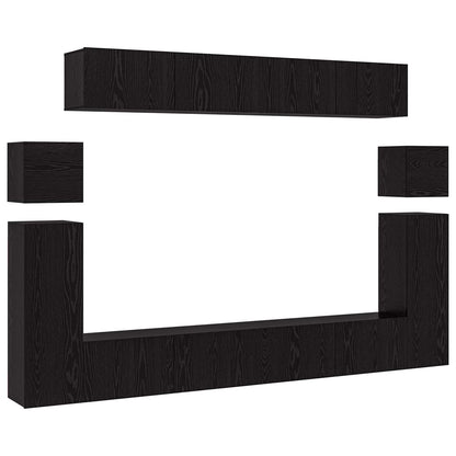 Tv-meubelset Wandgemonteerd 8 pcs Zwart Eiken Bewerkt hout