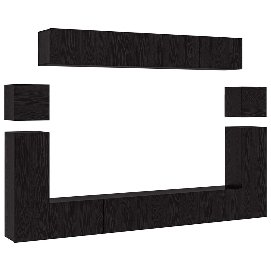 Tv-meubelset Wandgemonteerd 8 pcs Zwart Eiken Bewerkt hout
