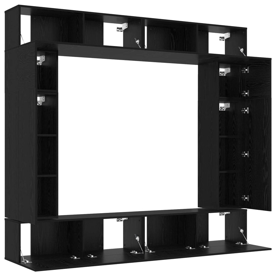 Tv-meubelset Wandgemonteerd 8 pcs Zwart Eiken Bewerkt hout