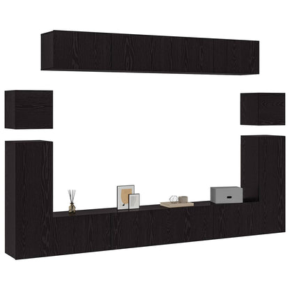Tv-meubelset Wandgemonteerd 8 pcs Zwart Eiken Bewerkt hout