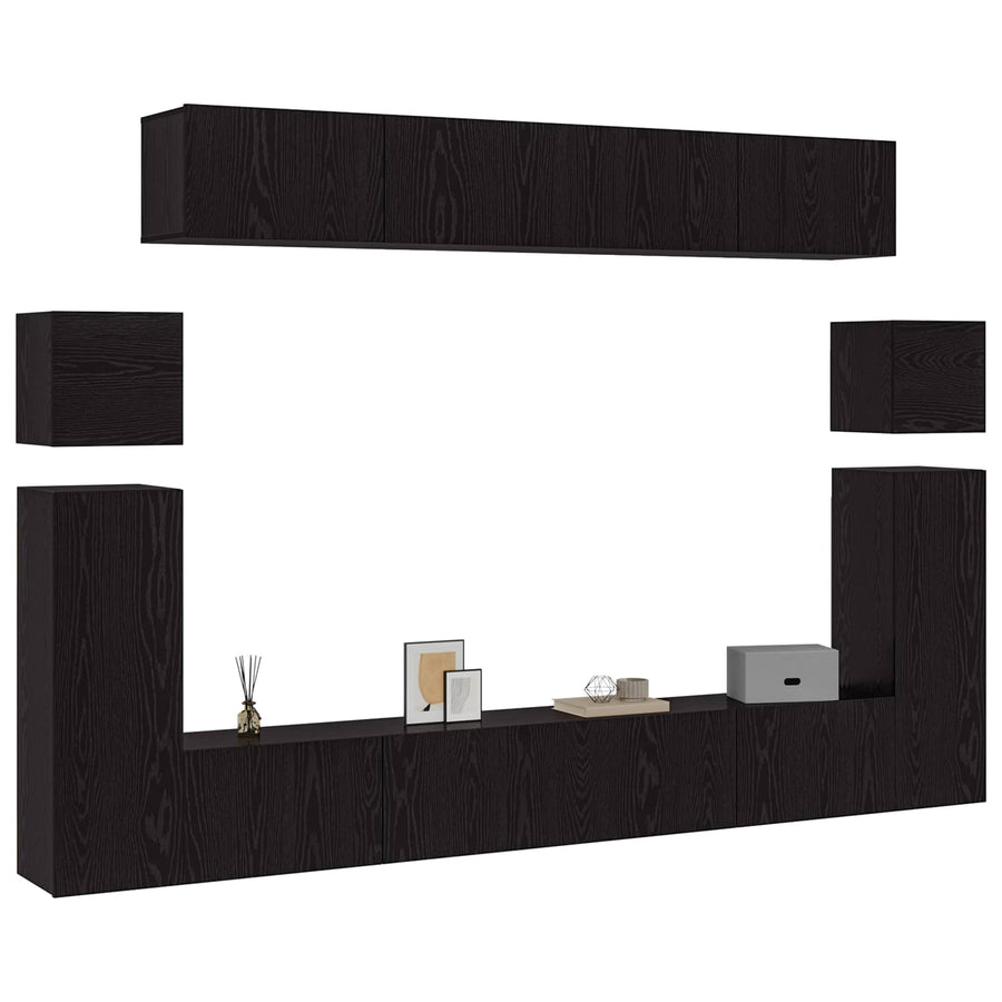 Tv-meubelset Wandgemonteerd 8 pcs Zwart Eiken Bewerkt hout