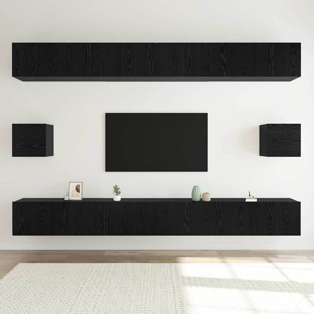 Tv-meubelset Wandgemonteerd 8 pcs Zwart Eiken Bewerkt hout