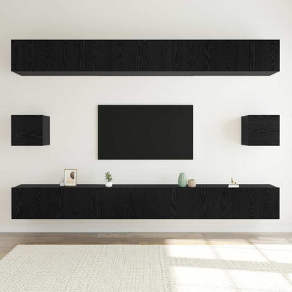 Tv-meubelset Wandgemonteerd 8 pcs Zwart Eiken Bewerkt hout