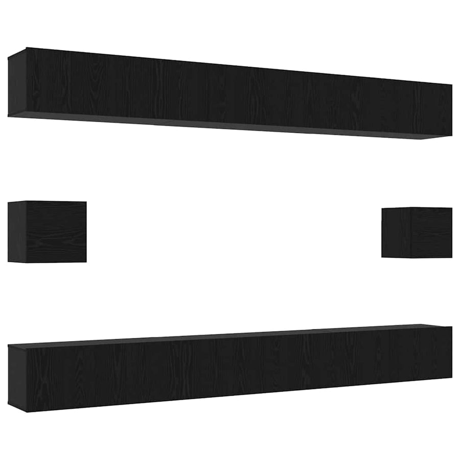 Tv-meubelset Wandgemonteerd 8 pcs Zwart Eiken Bewerkt hout