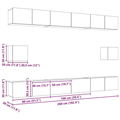 Tv-meubelset Wandgemonteerd 8 pcs Zwart Eiken Bewerkt hout