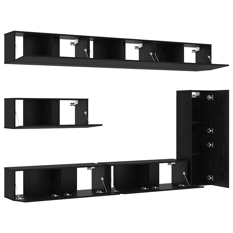 Tv-meubelset Wandgemonteerd 7 pcs Zwart Eiken Bewerkt hout