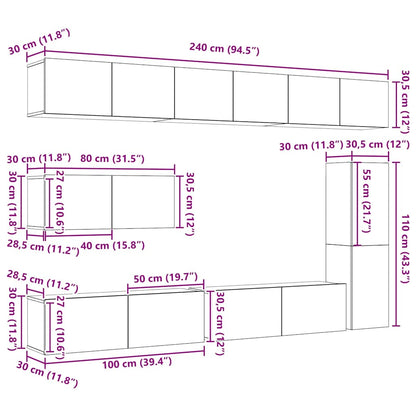 Tv-meubelset Wandgemonteerd 7 pcs Zwart Eiken Bewerkt hout