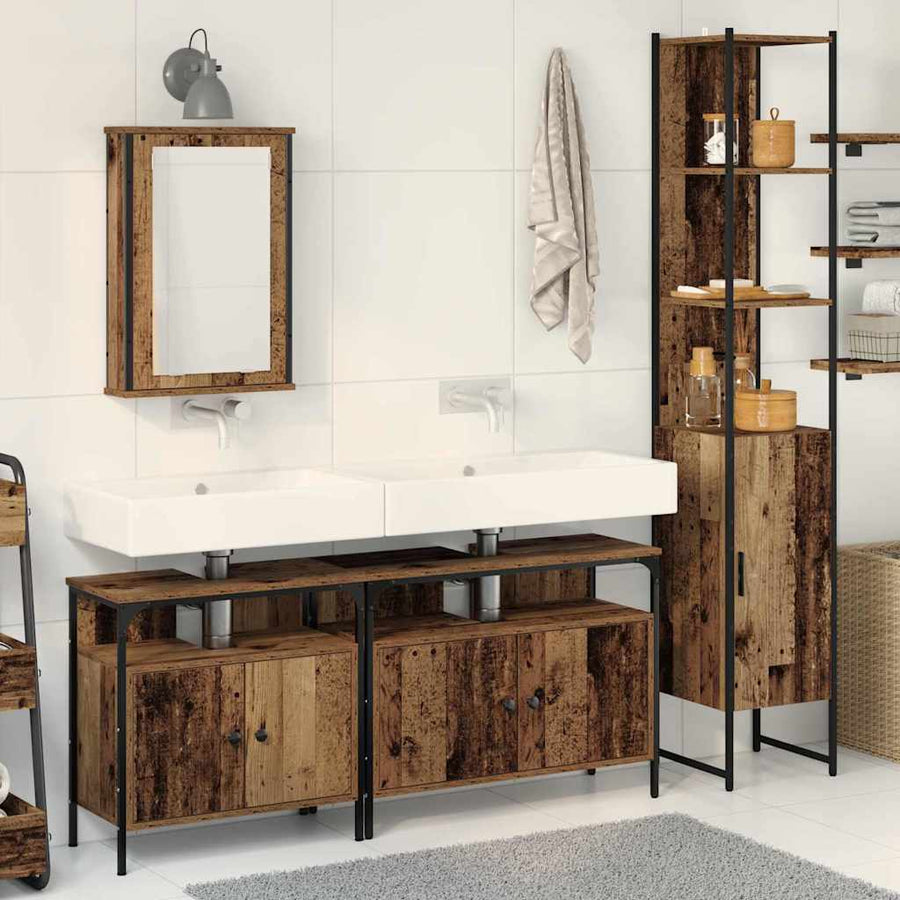 Badkamermeubelset met plank 4 pcs Oud Hout Bewerkt hout