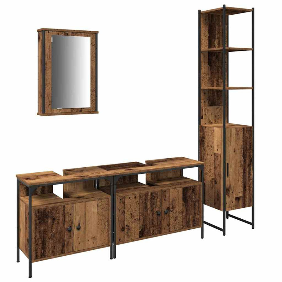 Badkamermeubelset met plank 4 pcs Oud Hout Bewerkt hout