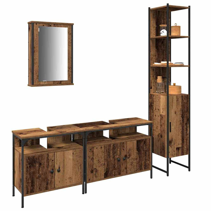 Badkamermeubelset met plank 4 pcs Oud Hout Bewerkt hout