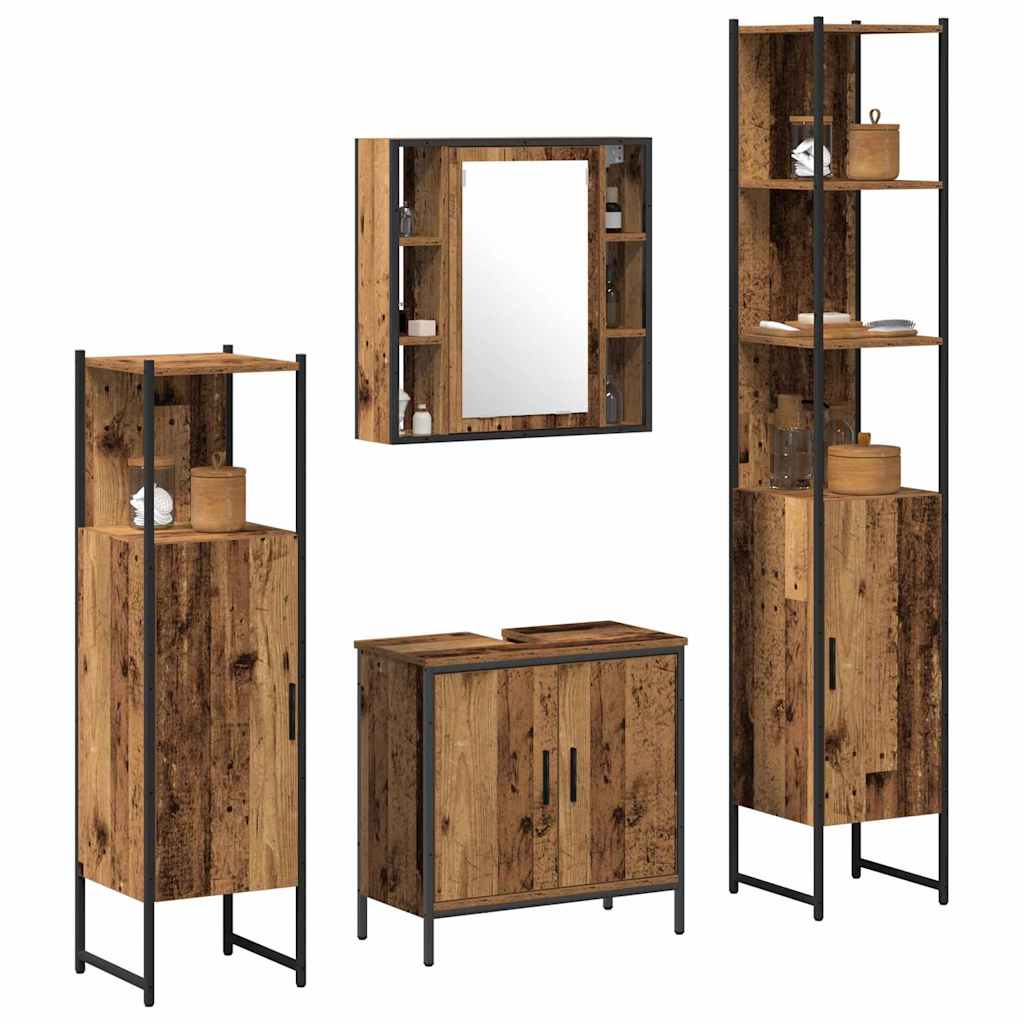 Badkamermeubelset 4 pcs Bruin 33 x 33 x 185.5 cm Bewerkt hout