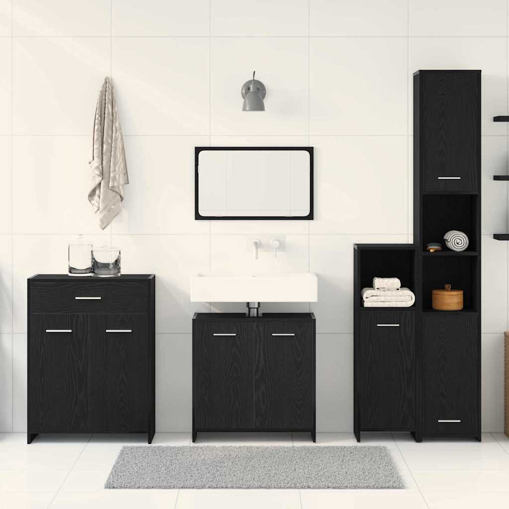 Badkamermeubelset met lade 4 pcs Zwart Eiken Bewerkt hout