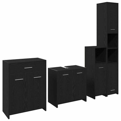 Badkamermeubelset met lade 4 pcs Zwart Eiken Bewerkt hout