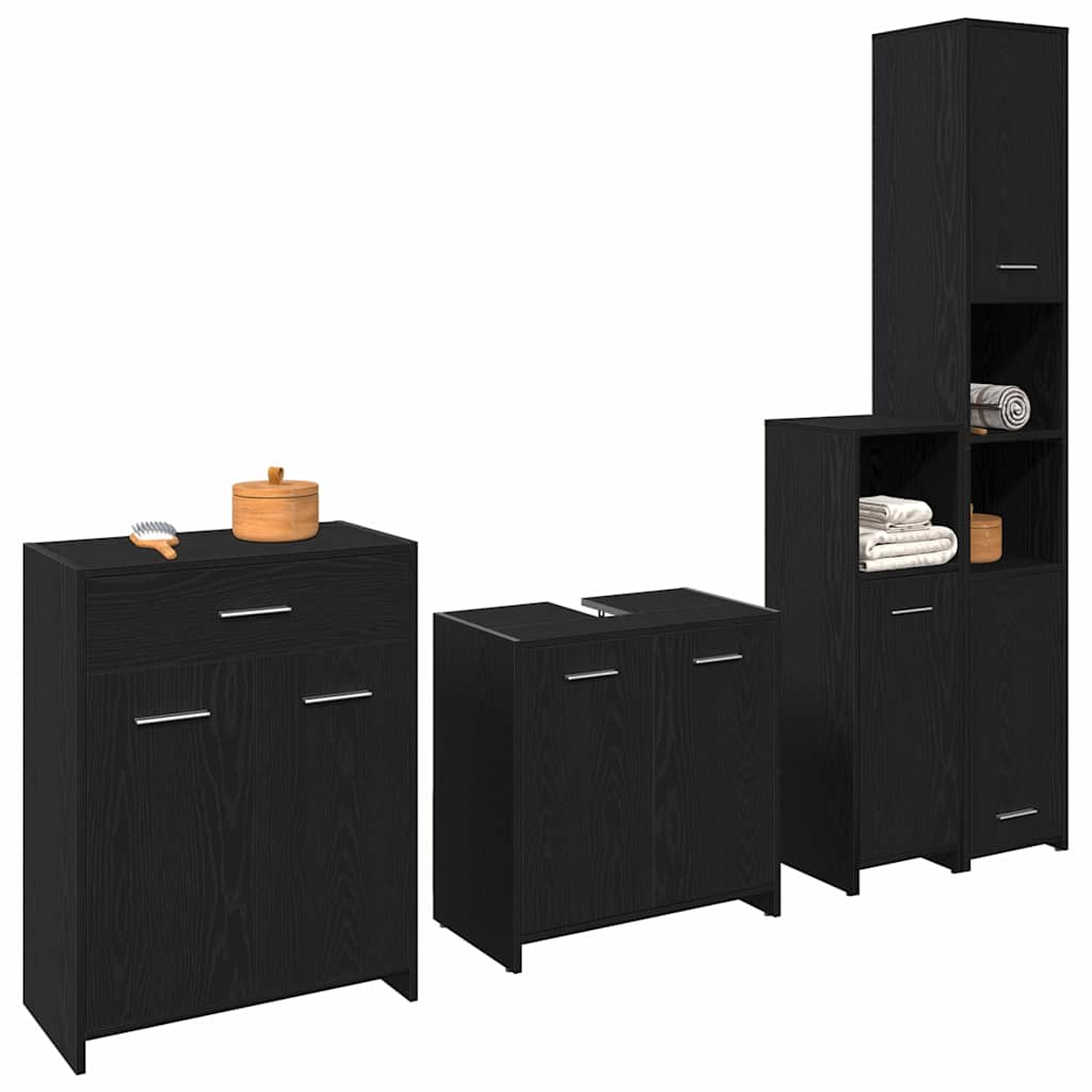 Badkamermeubelset met lade 4 pcs Zwart Eiken Bewerkt hout