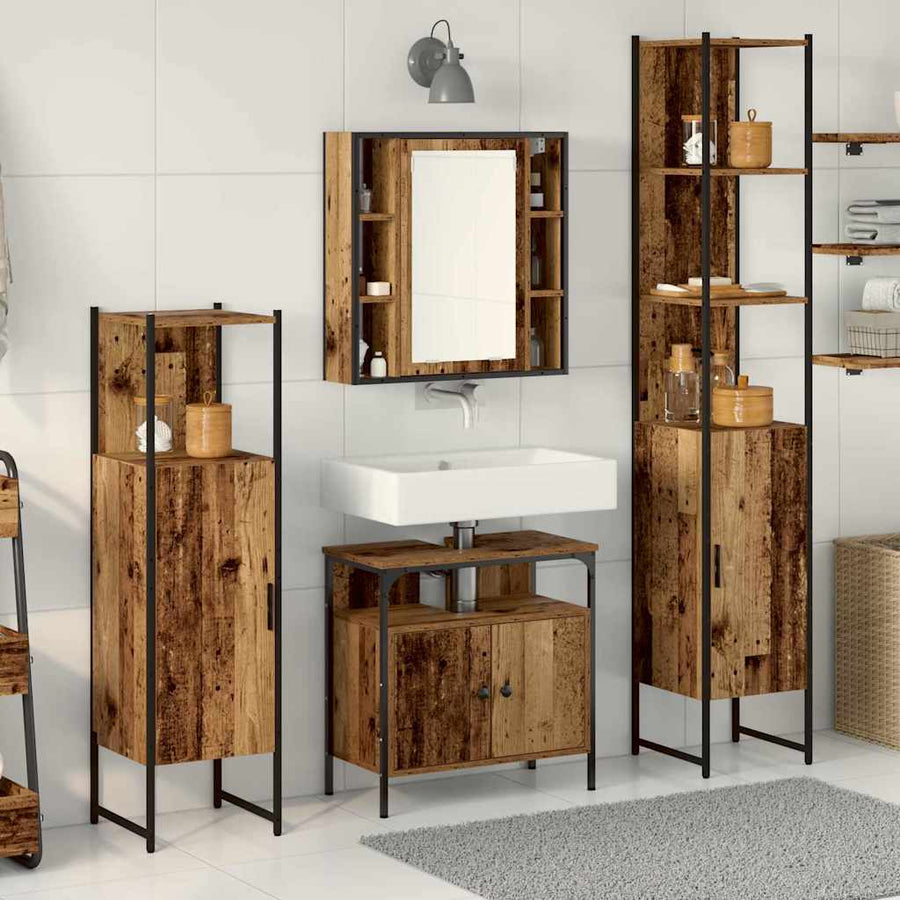 Badkamermeubelset met plank 4 pcs Oud Hout Bewerkt hout
