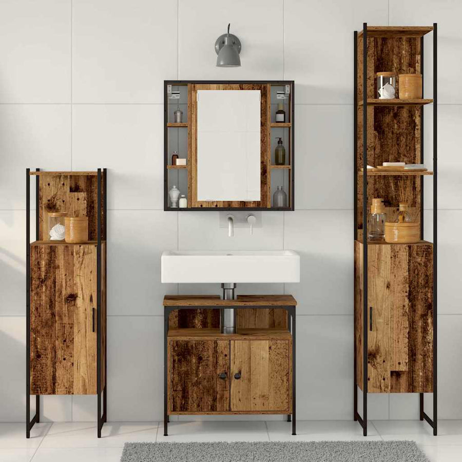 Badkamermeubelset met plank 4 pcs Oud Hout Bewerkt hout