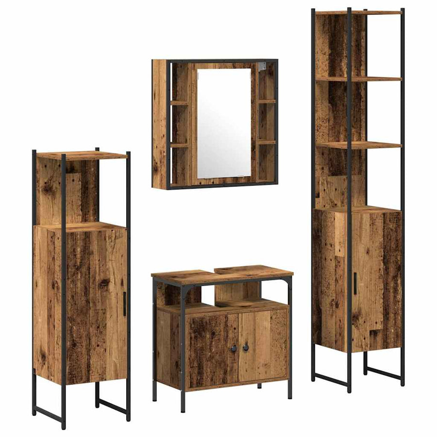 Badkamermeubelset met plank 4 pcs Oud Hout Bewerkt hout