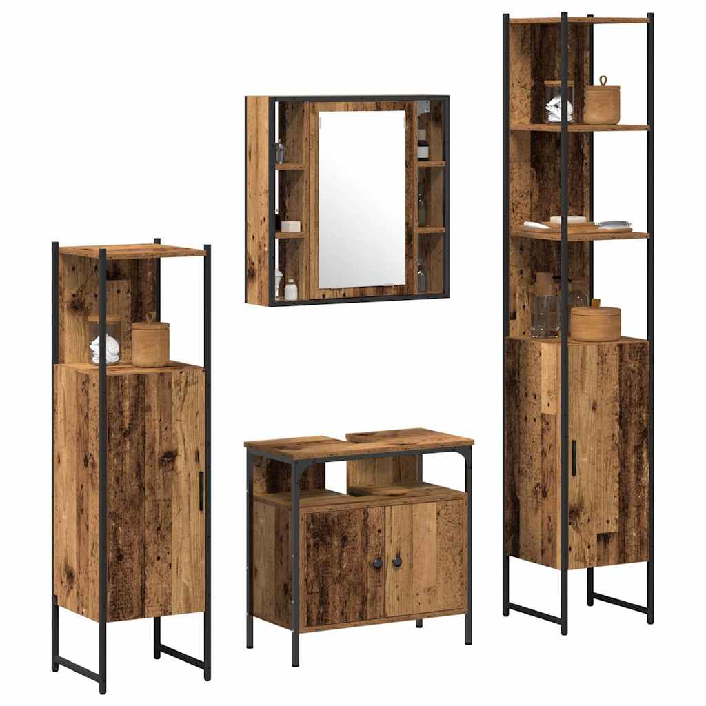 Badkamermeubelset met plank 4 pcs Oud Hout Bewerkt hout