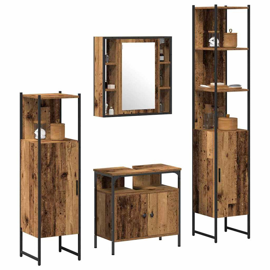 Badkamermeubelset met plank 4 pcs Oud Hout Bewerkt hout