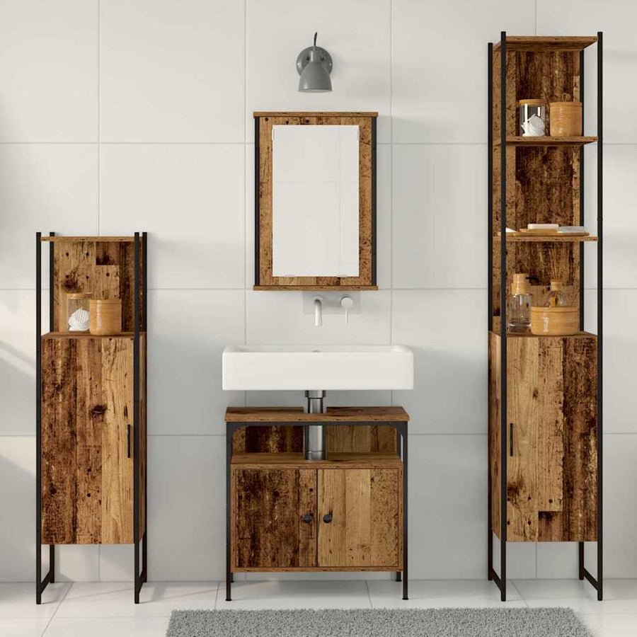 Badkamermeubelset met plank 4 pcs Oud hout Bewerkt hout