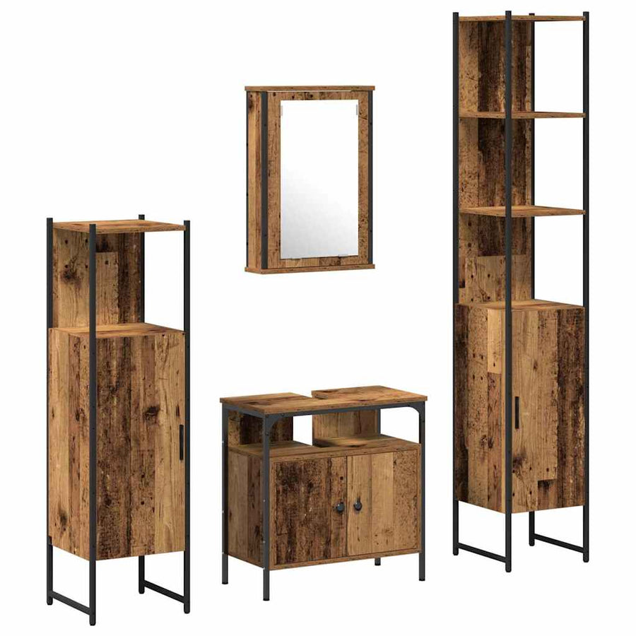 Badkamermeubelset met plank 4 pcs Oud hout Bewerkt hout