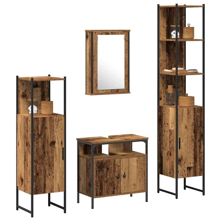 Badkamermeubelset met plank 4 pcs Oud hout Bewerkt hout