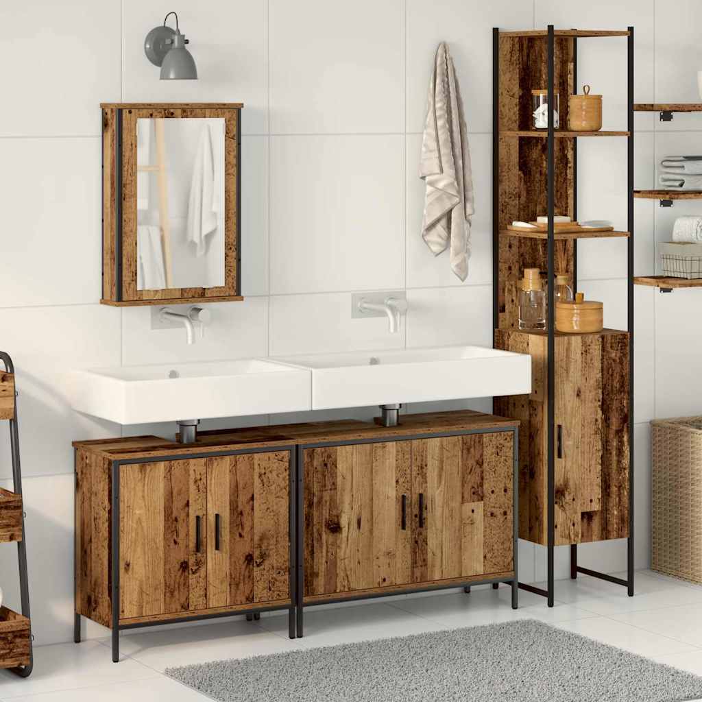Badkamermeubelset met plank met opslag 4 pcs Bruin Bewerkt hout