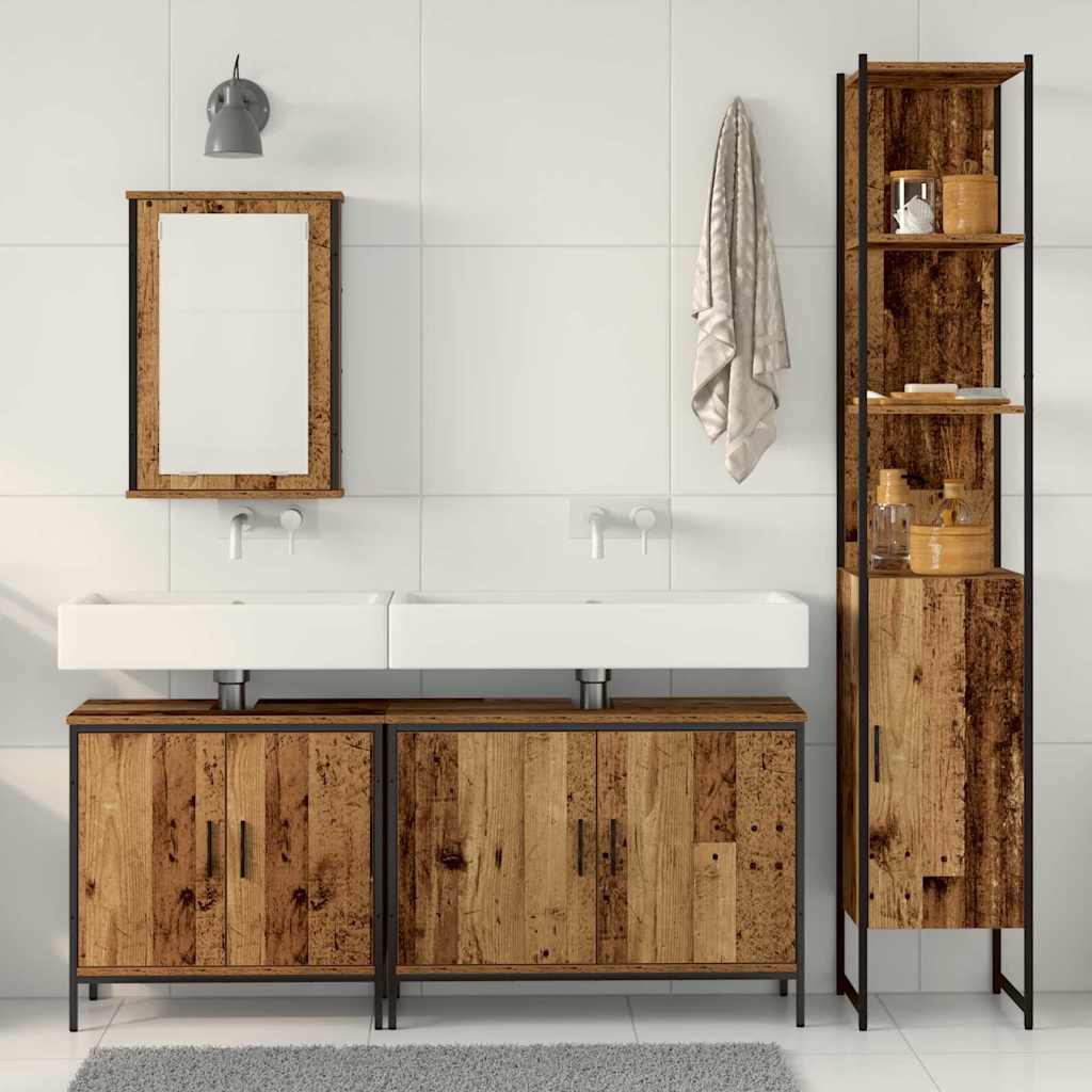 Badkamermeubelset met plank met opslag 4 pcs Bruin Bewerkt hout