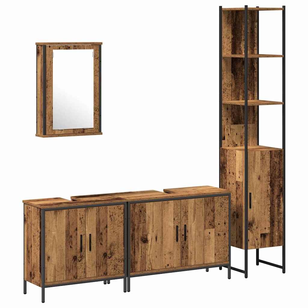 Badkamermeubelset met plank met opslag 4 pcs Bruin Bewerkt hout