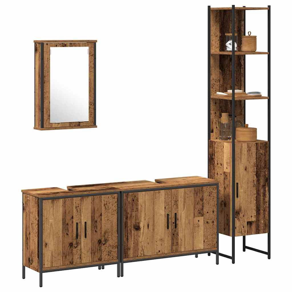 Badkamermeubelset met plank met opslag 4 pcs Bruin Bewerkt hout