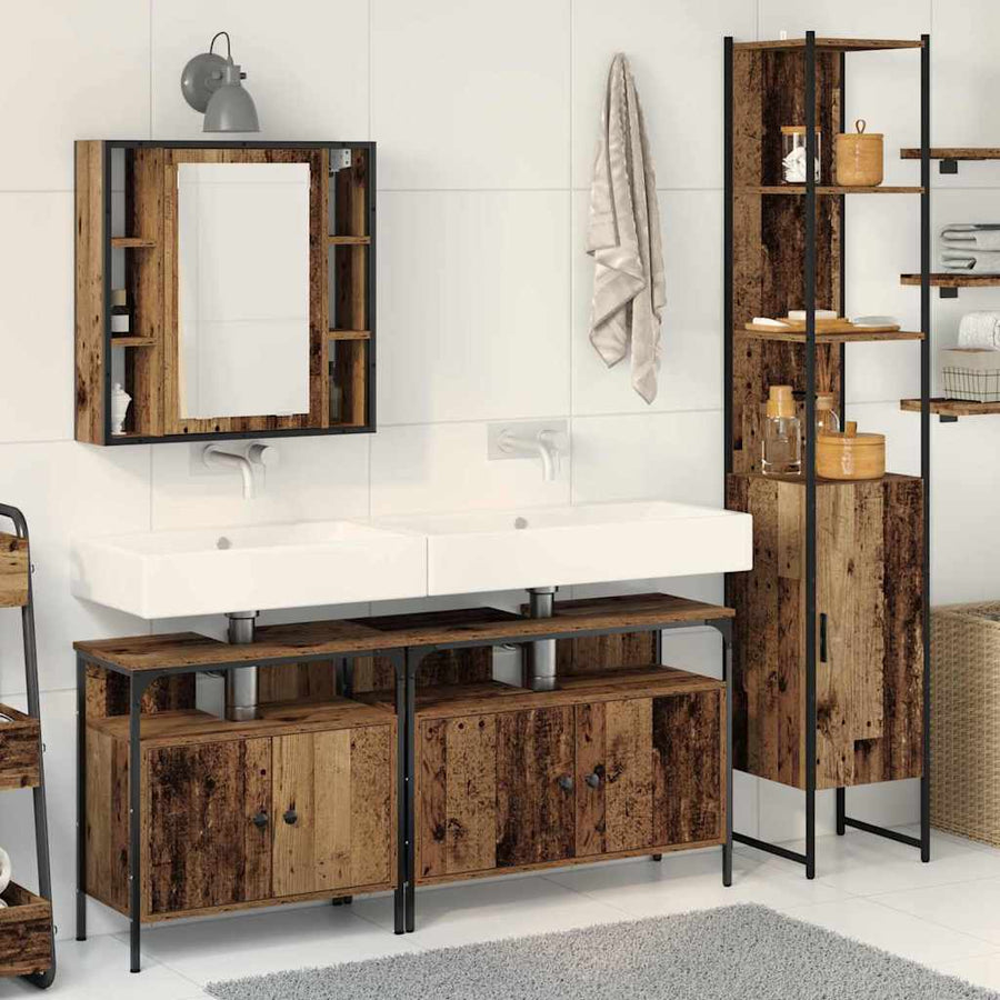 Badkamermeubelset met plank 4 pcs Oud Hout Bewerkt hout