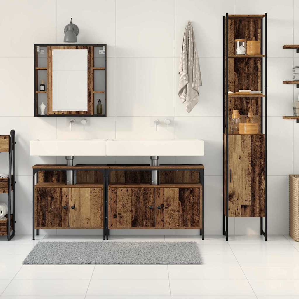 Badkamermeubelset met plank 4 pcs Oud Hout Bewerkt hout