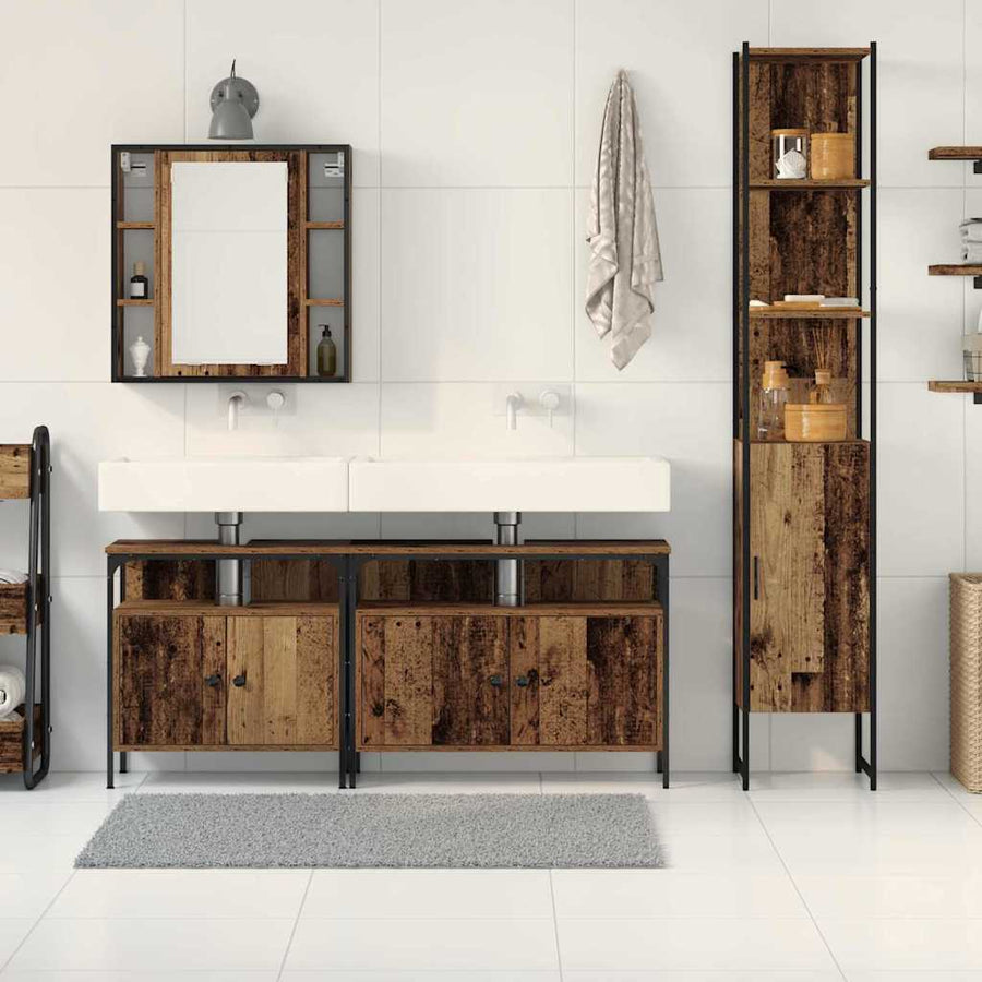 Badkamermeubelset met plank 4 pcs Oud Hout Bewerkt hout