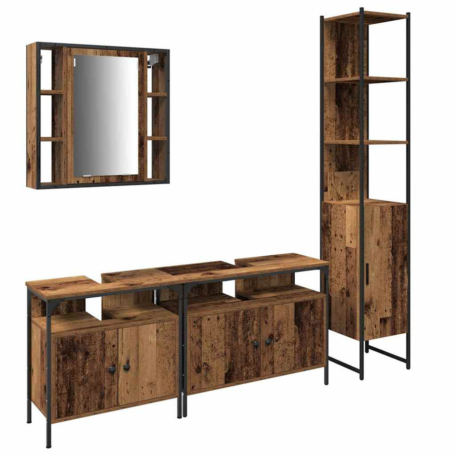 Badkamermeubelset met plank 4 pcs Oud Hout Bewerkt hout