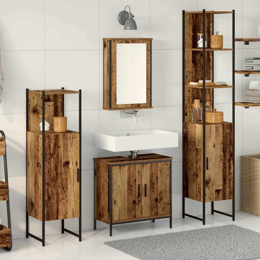 Badkamermeubelset met plank met opslag 4 pcs Bruin Bewerkt hout
