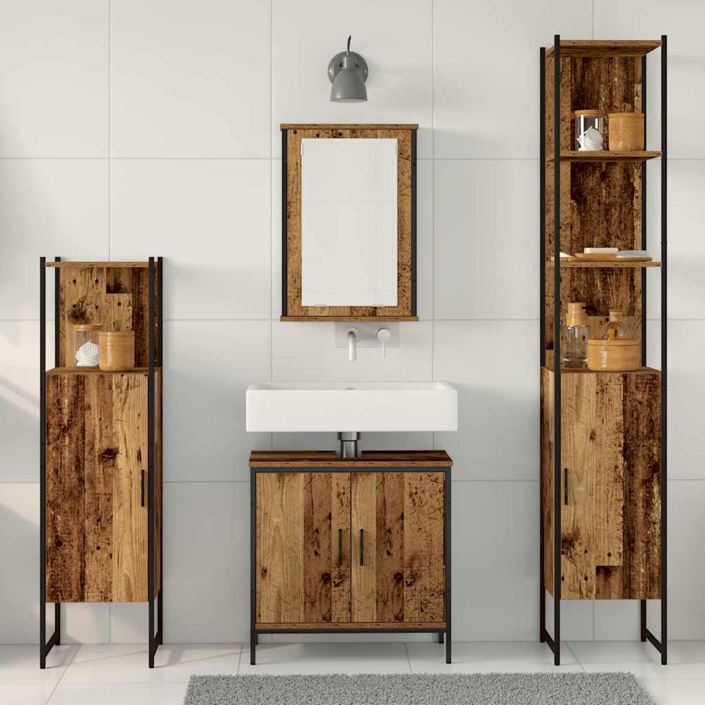Badkamermeubelset met plank met opslag 4 pcs Bruin Bewerkt hout