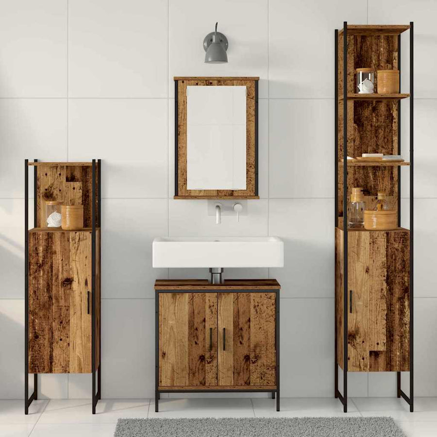 Badkamermeubelset met plank met opslag 4 pcs Bruin Bewerkt hout