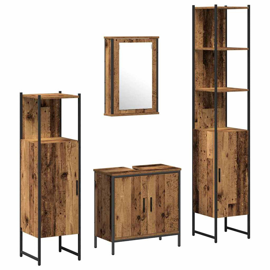 Badkamermeubelset met plank met opslag 4 pcs Bruin Bewerkt hout