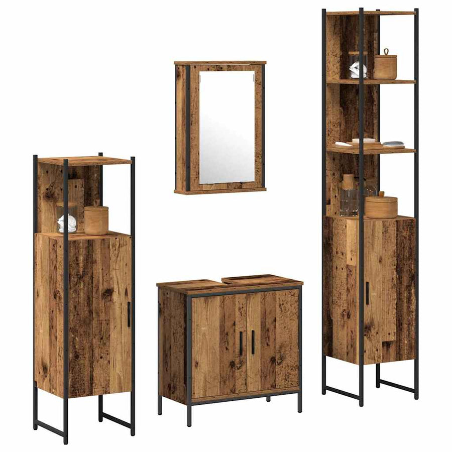Badkamermeubelset met plank met opslag 4 pcs Bruin Bewerkt hout