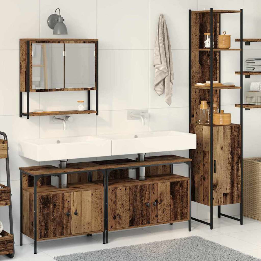 Badkamermeubelset met plank 4 pcs Oud Hout Bewerkt hout