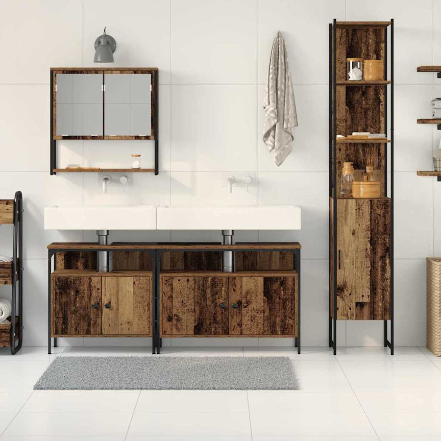 Badkamermeubelset met plank 4 pcs Oud Hout Bewerkt hout