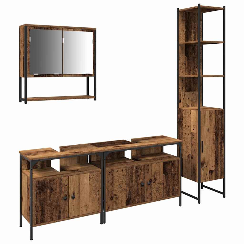 Badkamermeubelset met plank 4 pcs Oud Hout Bewerkt hout