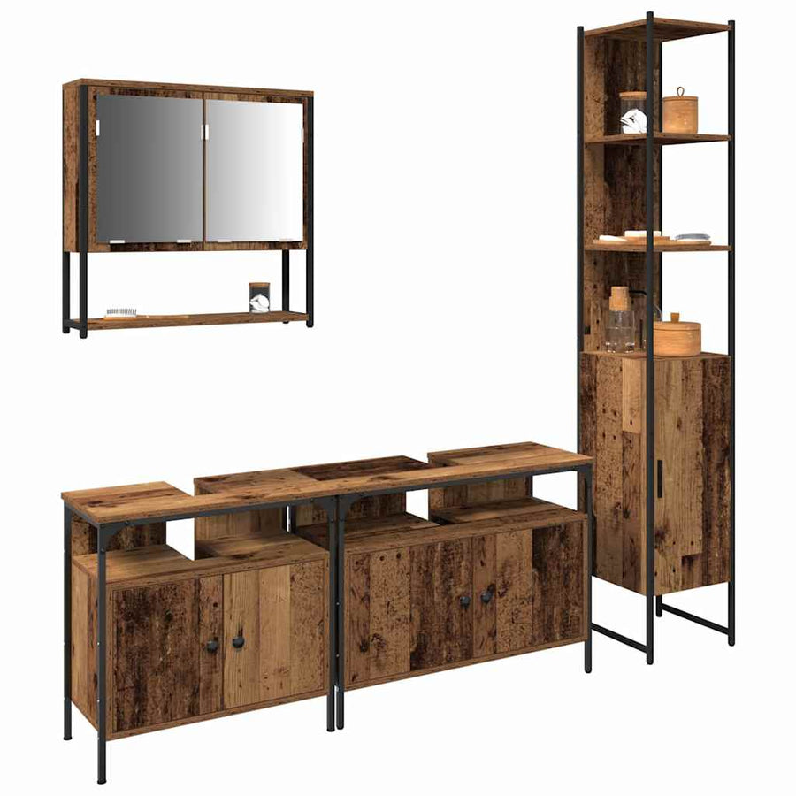 Badkamermeubelset met plank 4 pcs Oud Hout Bewerkt hout